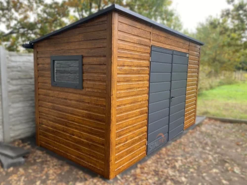 Domek narzędziowy 4x1,5 m drewnopodobny Złoty Dąb / Grafit | Profil