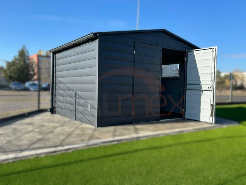 Domek ogrodowy 4x3 m Grafit BTX 7016 | Szeroki Panel | Rynny i Duże Okno | Profil