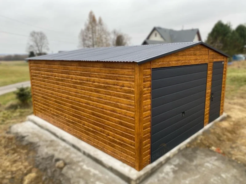 Garaż blaszany 5x5m Złoty Dąb / Grafit | Brama z Automatem | Strefa Warsztatowa | Profil