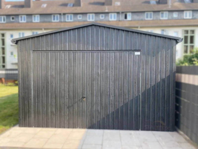 Garaż blaszany 4x6m Grafit Drewnopodobny | Podwyższony 2,70m | Rynny i Okno | Profil