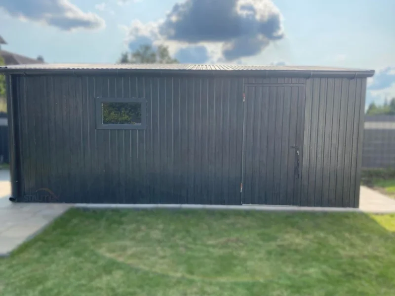 Garaż blaszany 4x6m Grafit Drewnopodobny | Podwyższony 2,70m | Rynny i Okno | Profil