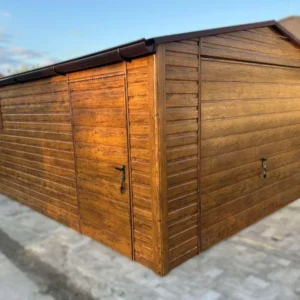 Garaż blaszany drewnopodobny 4x5m Złoty Dąb | Poziomy Panel | Osobne Drzwi i Rynny | Profil