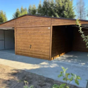 Garaż blaszany podwójny 8x6m Złoty Dąb | Garaż 6m + Wiata 2m | Filc i Rynny | Profil