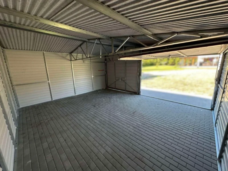 Garaż blaszany podwójny 8x6m Złoty Dąb | Garaż 6m + Wiata 2m | Filc i Rynny | Profil