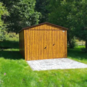 Garaż blaszany drewnopodobny 3x5m Złoty Dąb | Brama Uchylna z Drzwiami Przejściowymi | Profil