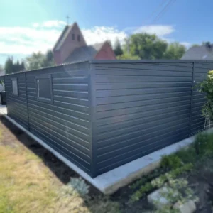 Garaż blaszany z wiatą 9,5x6m Grafit BTX 7016 | Garaż 6,5 m + Wiata 3m | 4 Duże Okna | Profil