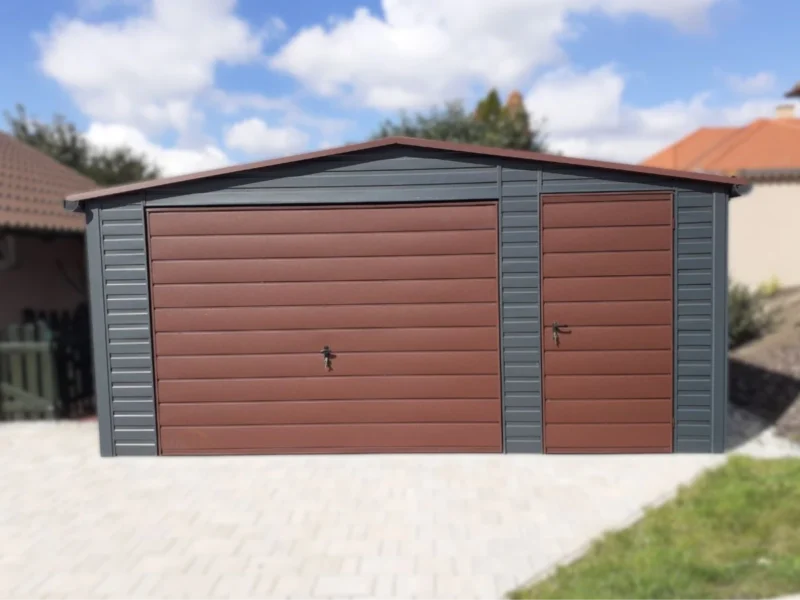 Garaż blaszany 5x5m Grafit / Brąz BTX 7016/8017 | Osobne Drzwi i Rynny | Profil
