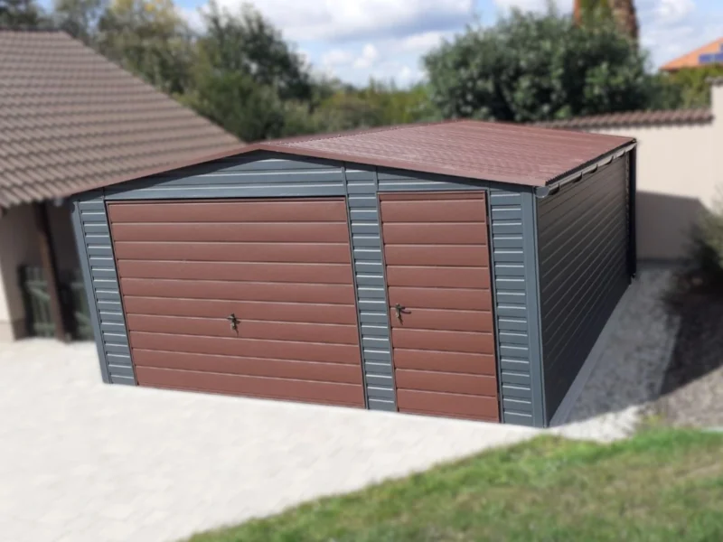 Garaż blaszany 5x5m Grafit / Brąz BTX 7016/8017 | Osobne Drzwi i Rynny | Profil