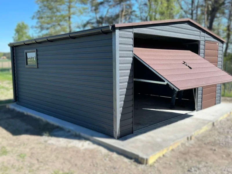 Garaż blaszany 5x5m Grafit / Brąz BTX 7016/8017 | Osobne Drzwi i Rynny | Profil
