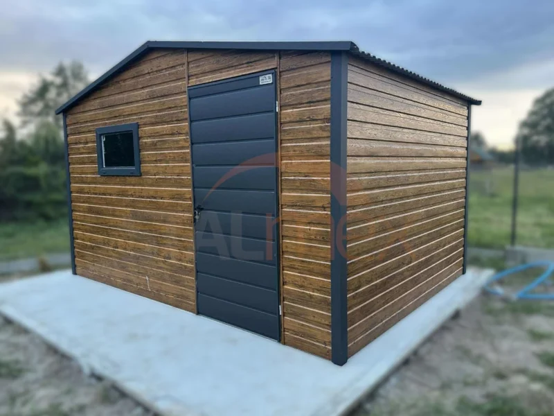 D183-1 Nowoczesny Domek ogrodowy 4x3 m Złoty Dąb / Grafit | Okno | Profil