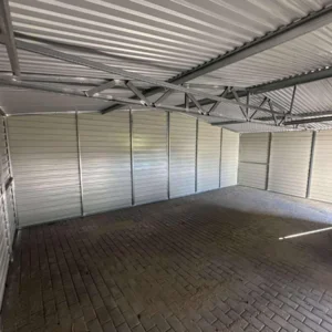 Garaż blaszany z Wnęką zadaszoną  7x5m Orzech / Grafit |  Osobne Drzwi i Okno | Profil