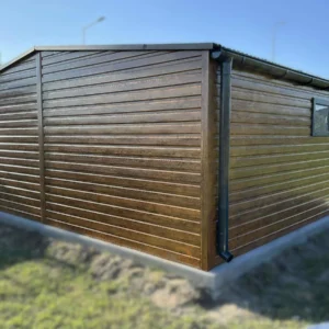 Garaż blaszany 6x5m Złoty Dąb / Grafit | Brama Uchylna | Osobne Drzwi i 2 Okna | Profil
