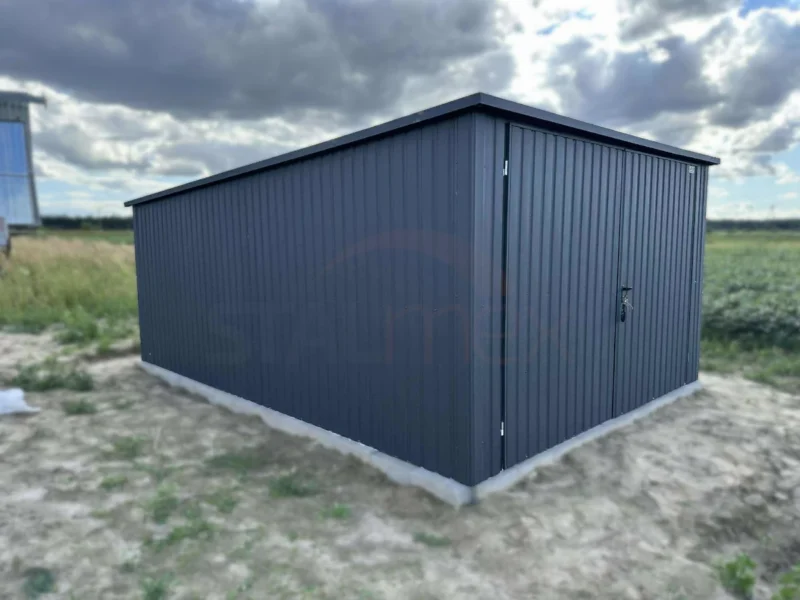 GK148-1 Garaż blaszany 3,5x5m Grafit BTX 7016 | Pionowy Trapez T7 | Brama Dwuskrzydłowa | Profil