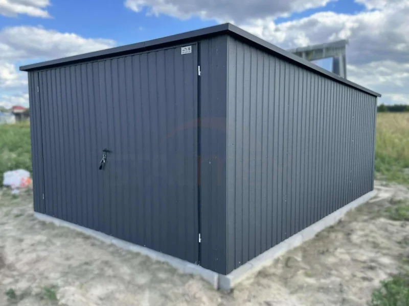 GK148-2 Garaż blaszany 3,5x5m Grafit BTX 7016 | Pionowy Trapez T7 | Brama Dwuskrzydłowa | Profil