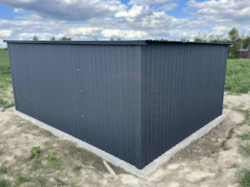 GK148-3 Garaż blaszany 3,5x5m Grafit BTX 7016 | Pionowy Trapez T7 | Brama Dwuskrzydłowa | Profil