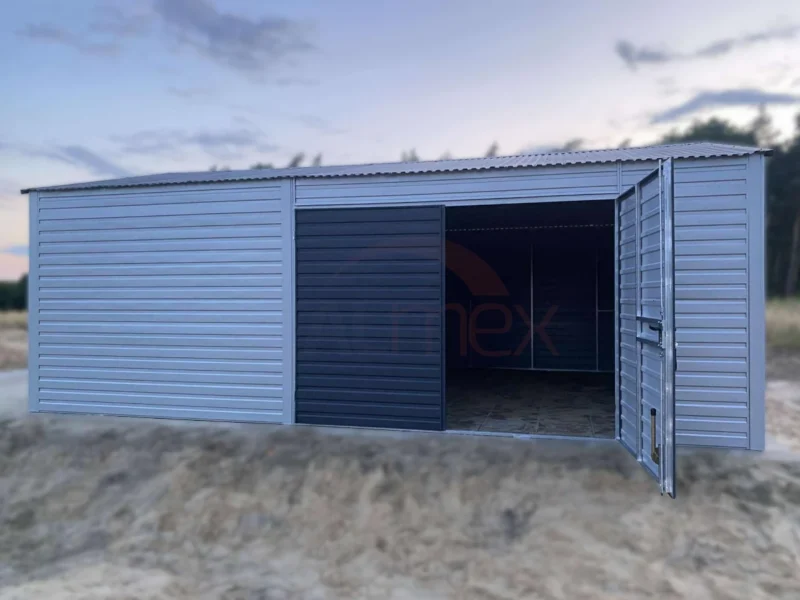 Garaż / Magazyn 5x7m RAL 9006 / Grafit | Podwyższony 3,0m | Brama Dwuskrzydłowa | Profil