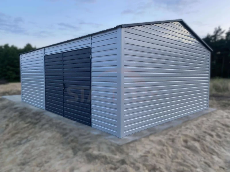 Garaż / Magazyn 5x7m RAL 9006 / Grafit | Podwyższony 3,0m | Brama Dwuskrzydłowa | Profil