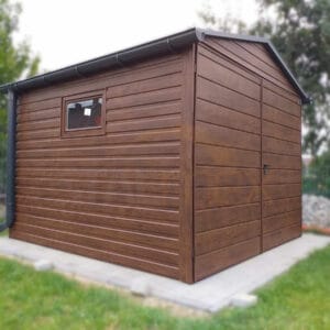 Domek ogrodowy 3x3 m Orzech | Przód Brama 3m | Dach Dwuspadowy | Profil