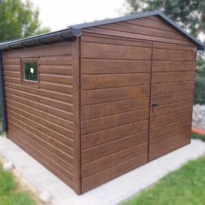 Domek ogrodowy 3x3 m Orzech | Przód Brama 3m | Dach Dwuspadowy | Profil