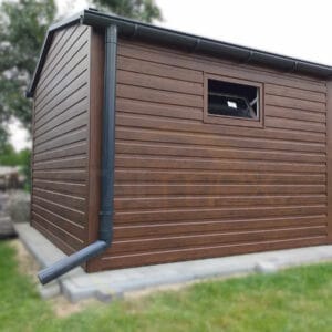 Domek ogrodowy 3x3 m Orzech | Przód Brama 3m | Dach Dwuspadowy | Profil