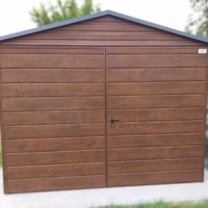 Domek ogrodowy 3x3 m Orzech | Przód Brama 3m | Dach Dwuspadowy | Profil