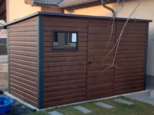 Domek ogrodowy 4x2 m drewnopodobny Orzech | Okno i Rynny | Profil