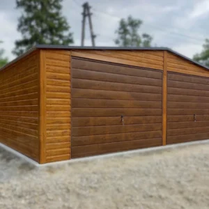 GD102-1 Garaż dwustanowiskowy 7x6m Złoty Dąb / Orzech | 2 Bramy + Osobne Drzwi | Filc | Profil