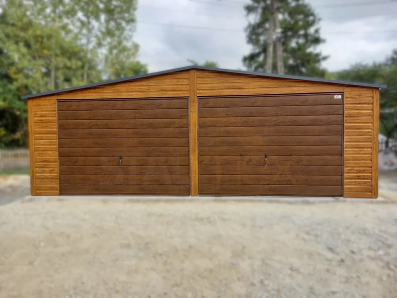 GD102-2 Garaż dwustanowiskowy 7x6m Złoty Dąb / Orzech | 2 Bramy + Osobne Drzwi | Filc | Profil
