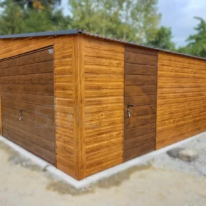 GD102-3 Garaż dwustanowiskowy 7x6m Złoty Dąb / Orzech | 2 Bramy + Osobne Drzwi | Filc | Profil