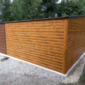 GD102-4 Garaż dwustanowiskowy 7x6m Złoty Dąb / Orzech | 2 Bramy + Osobne Drzwi | Filc | Profil
