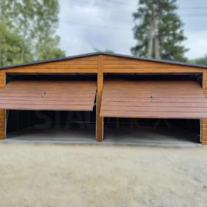GD102-5 Garaż dwustanowiskowy 7x6m Złoty Dąb / Orzech | 2 Bramy + Osobne Drzwi | Filc | Profil