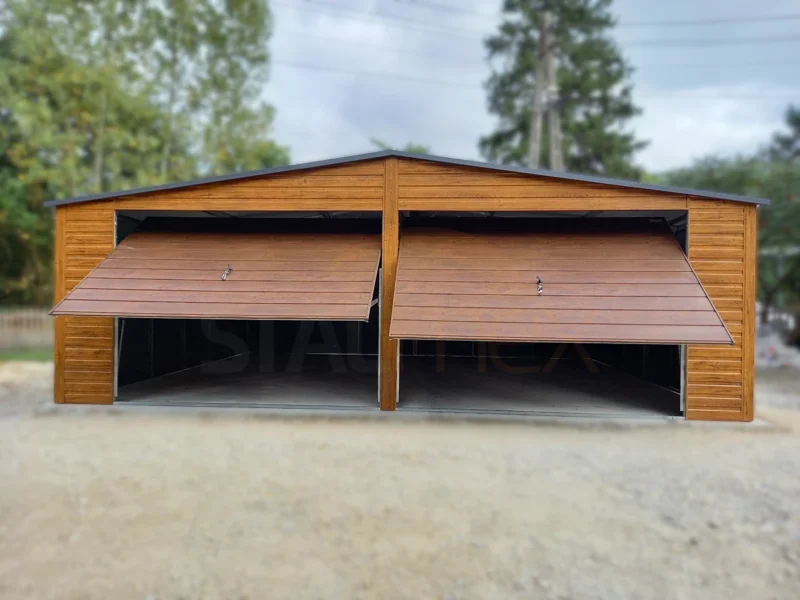 GD102-5 Garaż dwustanowiskowy 7x6m Złoty Dąb / Orzech | 2 Bramy + Osobne Drzwi | Filc | Profil