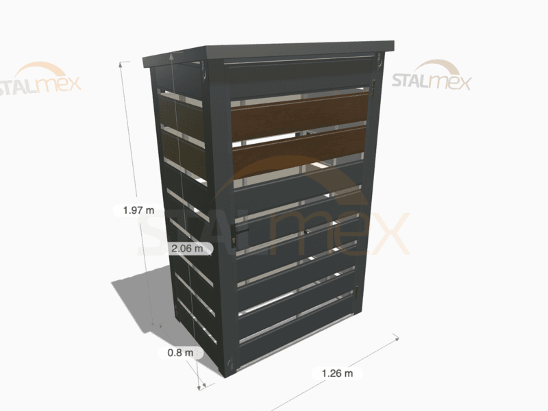 Wiata śmietnikowa modułowa [Warianty] 1-stanowiskowa | Moduł BOX 3 (2x 120l) | Lamele | Profil