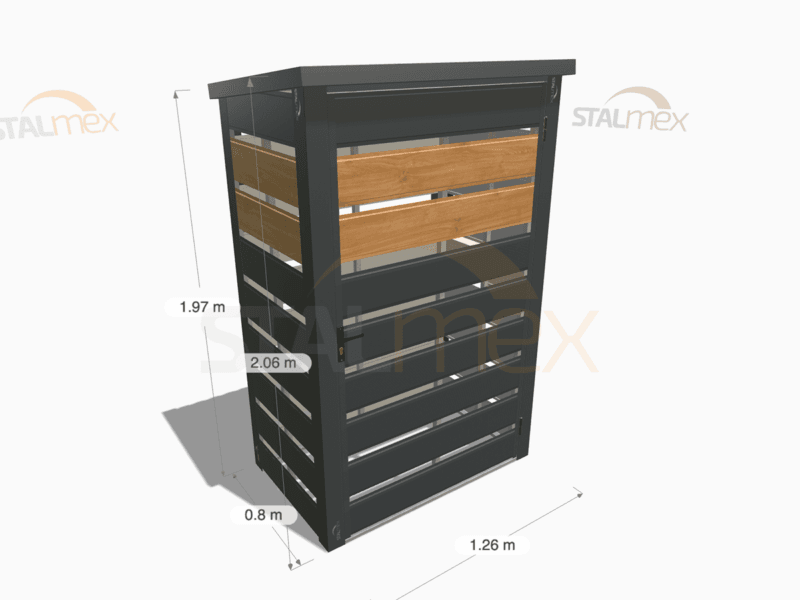 Wiata śmietnikowa modułowa [Warianty] 1-stanowiskowa | Moduł BOX 3 (2x 120l) | Lamele | Profil