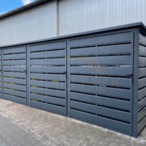 Wiata śmietnikowa modułowa 4-stanowiskowa 4x BOX 1 (4x 1100l) Grafit Lamele
