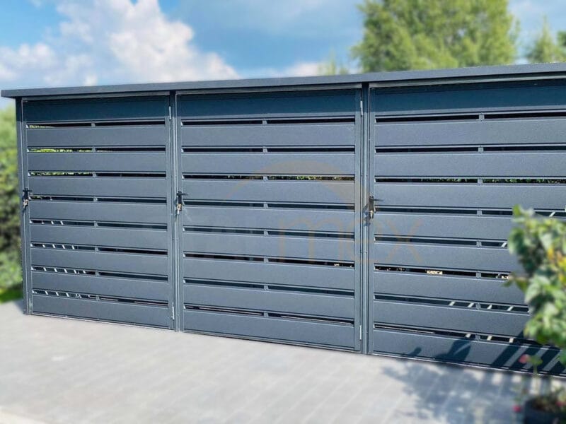 Wiata śmietnikowa modułowa 3-stanowiskowa 3x BOX 1 (3x 1100l) Grafit Lamele