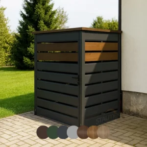 Wiata śmietnikowa modułowa [Warianty] 1-stanowiskowa | Moduł BOX 1 (1x 1100l) | Lamele | Profil