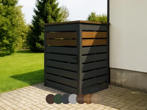 Wiata śmietnikowa modułowa [Warianty] 1-stanowiskowa | Moduł BOX 1 (1x 1100l) | Lamele | Profil