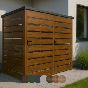 Wiata śmietnikowa modułowa [Warianty] 2-stanowiskowa | Moduł BOX 2 (2x 240l) | Lamele | Profil