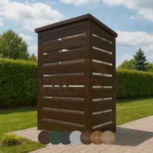 Wiata śmietnikowa modułowa [Warianty] 1-stanowiskowa | Moduł BOX 3 (2x 120l) | Lamele | Profil
