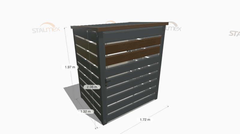 Wiata śmietnikowa modułowa [Warianty] 1-stanowiskowa | Moduł BOX 1 (1x 1100l) | Lamele | Profil