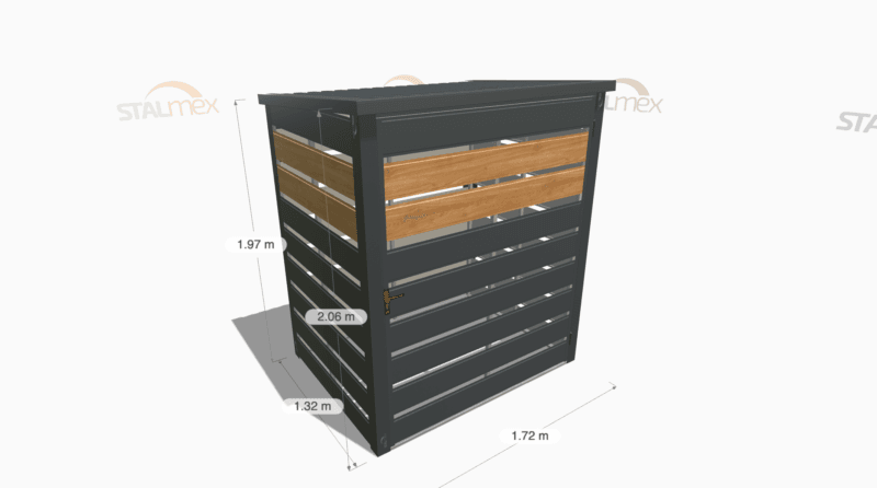 Wiata śmietnikowa modułowa [Warianty] 1-stanowiskowa | Moduł BOX 1 (1x 1100l) | Lamele | Profil