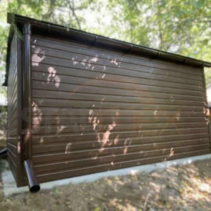 Domek narzędziowy 3x4 m drewnopodobny Orzech | Rynny | Profil