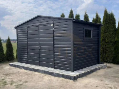 Nowoczesny Domek narzędziowy 4x2,5 m Grafit BTX 7016 | Rynny i Okno | Profil