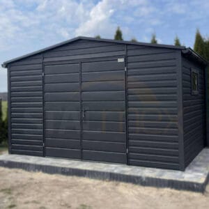Nowoczesny Domek narzędziowy 4x2,5 m Grafit BTX 7016 | Rynny i Okno | Profil