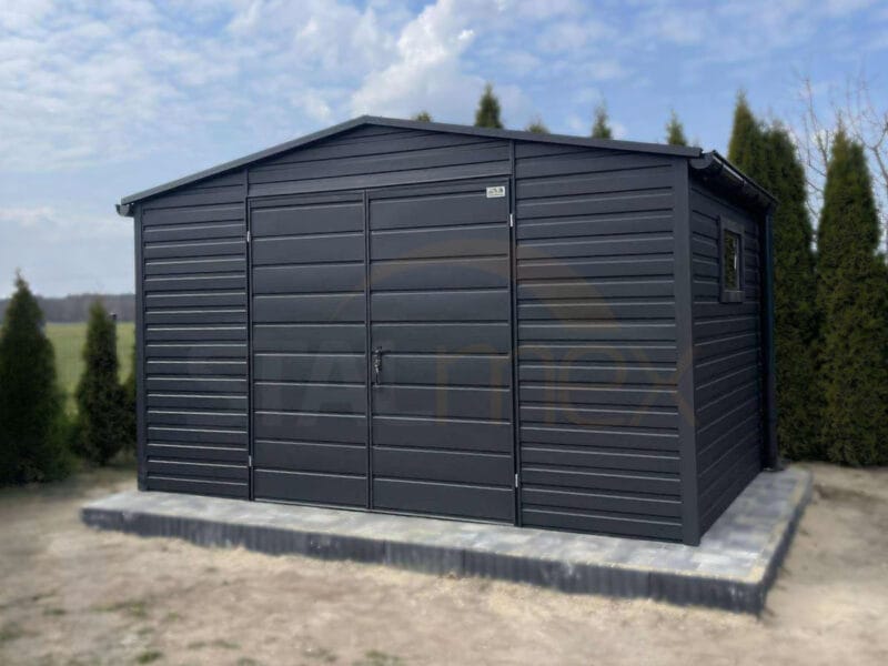 Nowoczesny Domek narzędziowy 4x2,5 m Grafit BTX 7016 | Rynny i Okno | Profil