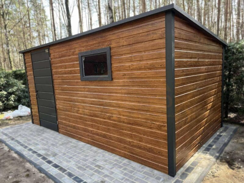 Domek ogrodowy 4,5x2,5 m Złoty Dąb / Grafit | Okno i Filc | Profil