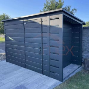 Nowoczesny Domek narzędziowy z Wiatą 3,5x1,8 m Grafit Mat | Profil