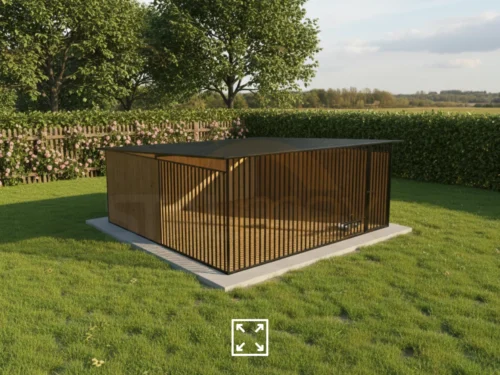 Kojec dla psa Czarny [Warianty] | Zabudowa drewnem | Obrotowe miski | Profie Pionowe