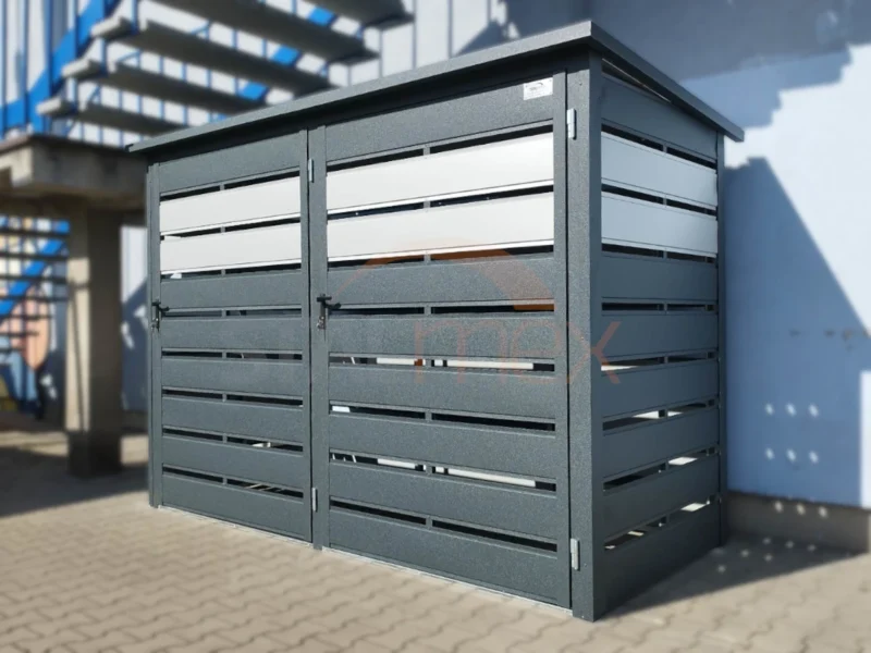 WS6-2 Wiata śmietnikowa modułowa 2-stanowiskowa 2x BOX 2 (4x 240l) Grafit Lamele